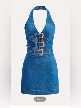 Commense halter neck buckle detail denim dress